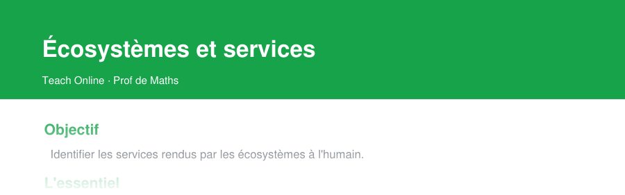 Aperçu : haut de la première page — Écosystèmes et services