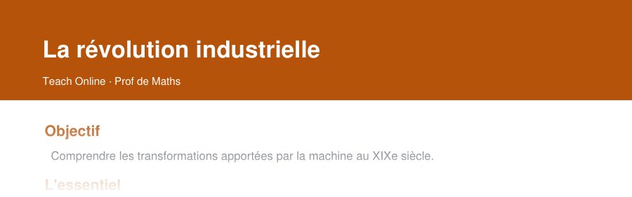 Aperçu : haut de la première page — La révolution industrielle