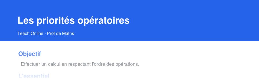 Aperçu : haut de la première page — Les priorités opératoires