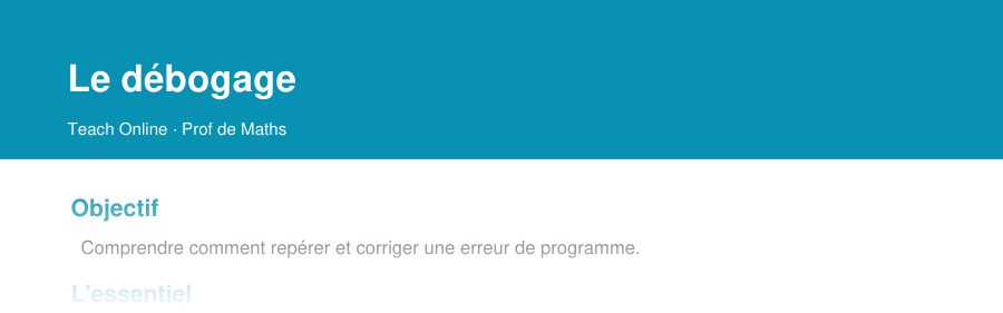 Aperçu : haut de la première page — Le débogage