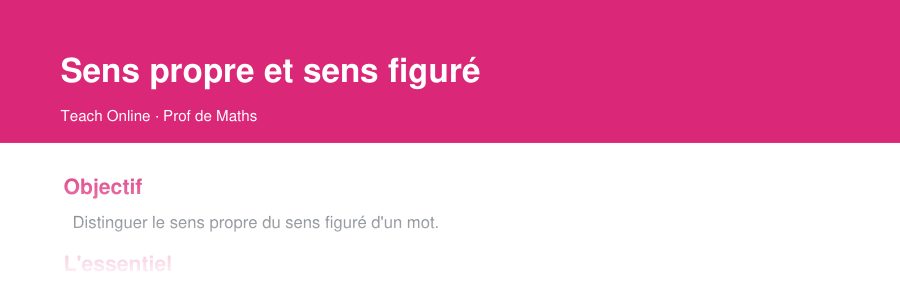 Aperçu : haut de la première page — Sens propre et sens figuré