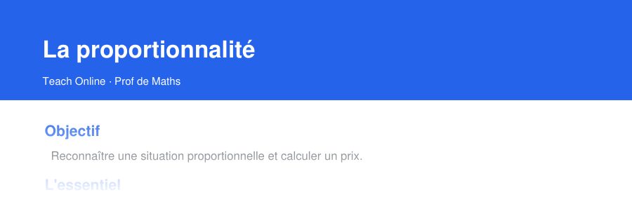 Aperçu : haut de la première page — La proportionnalité