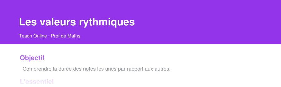 Aperçu : haut de la première page — Les valeurs rythmiques