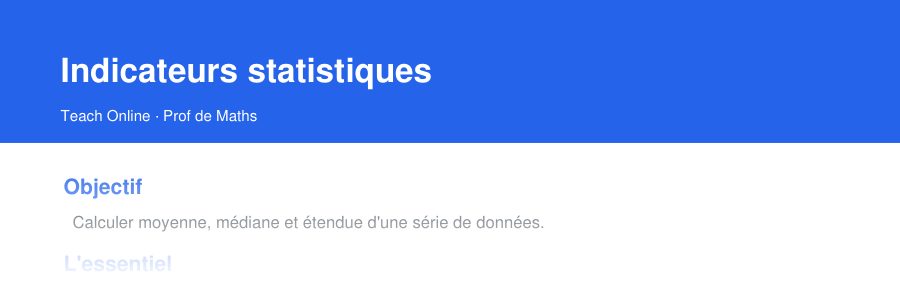 Aperçu : haut de la première page — Indicateurs statistiques
