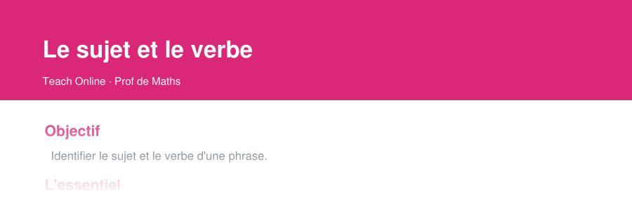 Aperçu : haut de la première page — Le sujet et le verbe