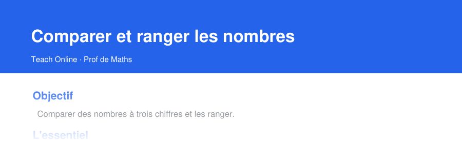 Aperçu : haut de la première page — Comparer et ranger les nombres