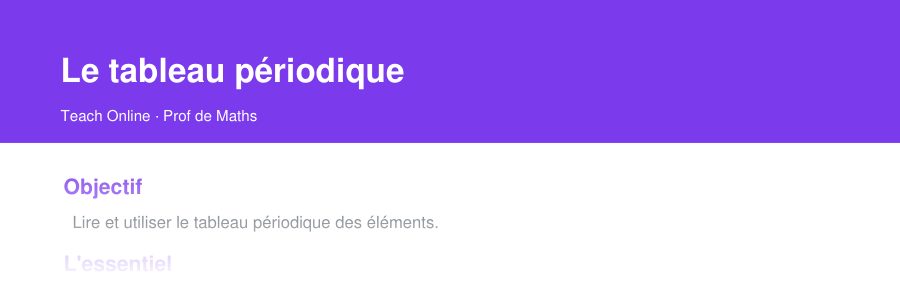 Aperçu : haut de la première page — Le tableau périodique