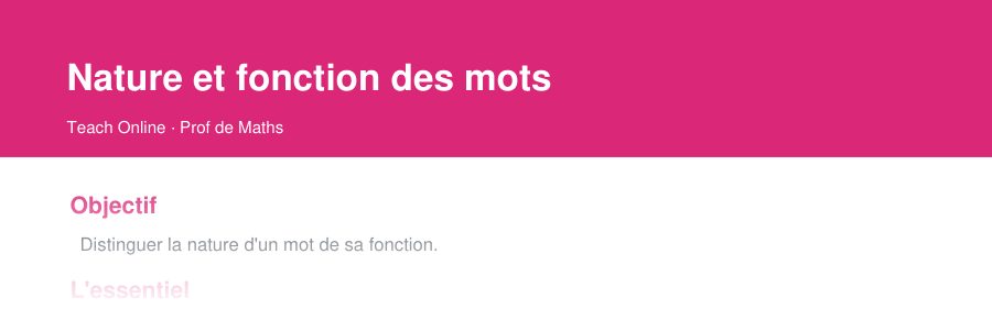 Aperçu : haut de la première page — Nature et fonction des mots