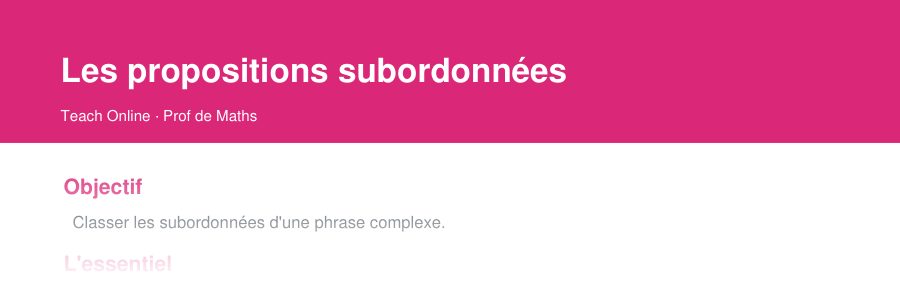 Aperçu : haut de la première page — Les propositions subordonnées