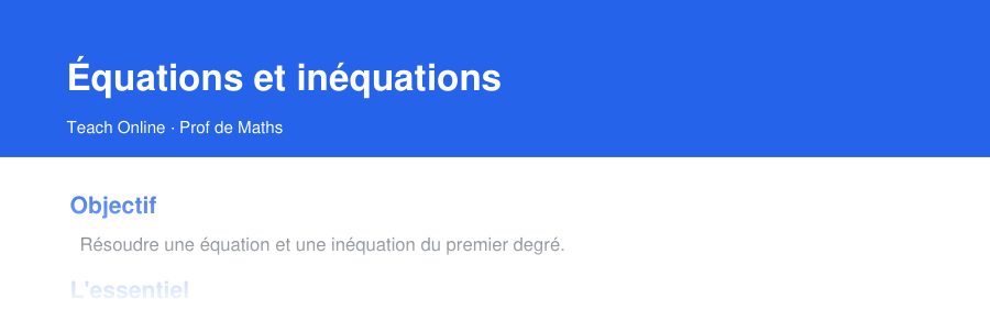 Aperçu : haut de la première page — Équations et inéquations