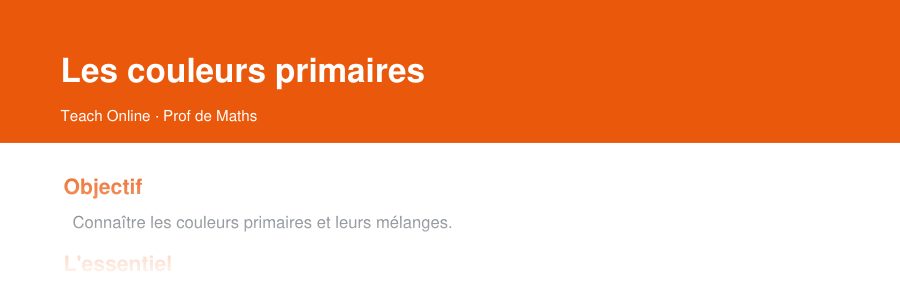 Aperçu : haut de la première page — Les couleurs primaires