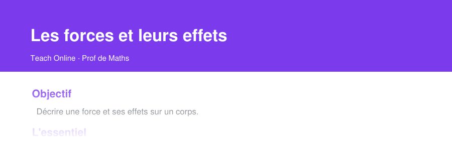 Aperçu : haut de la première page — Les forces et leurs effets