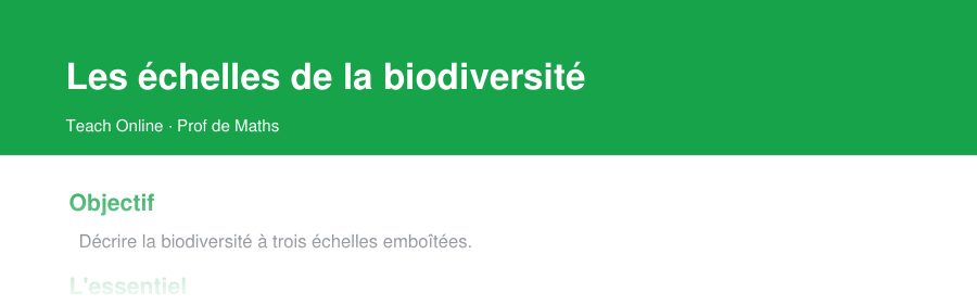 Aperçu : haut de la première page — Les échelles de la biodiversité