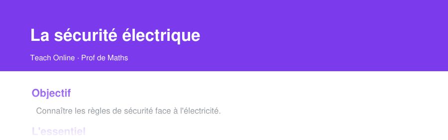 Aperçu : haut de la première page — La sécurité électrique