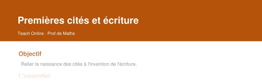 Aperçu : haut de la première page — Premières cités et écriture