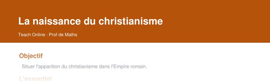 Aperçu : haut de la première page — La naissance du christianisme