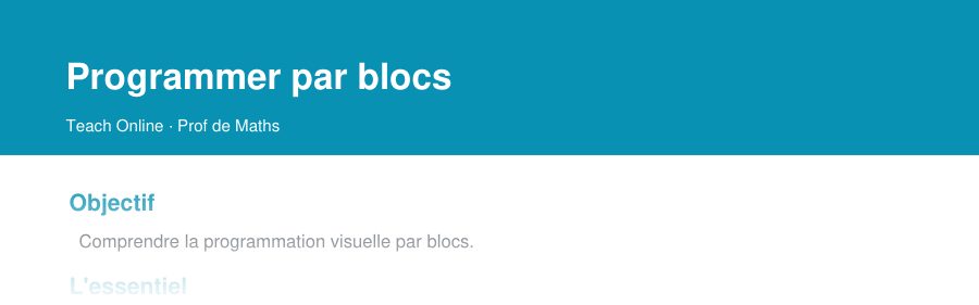 Aperçu : haut de la première page — Programmer par blocs