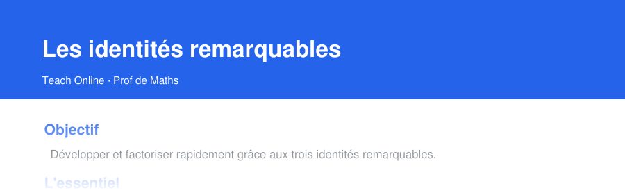 Aperçu : haut de la première page — Les identités remarquables