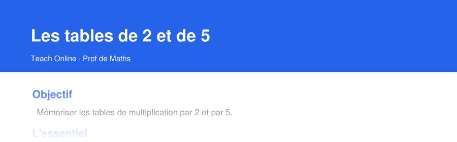 Aperçu : haut de la première page — Les tables de 2 et de 5