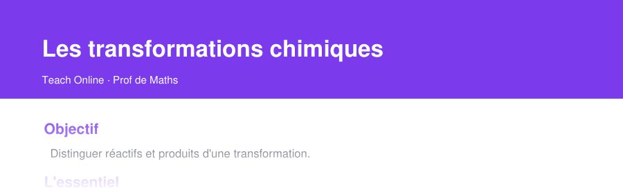 Aperçu : haut de la première page — Les transformations chimiques