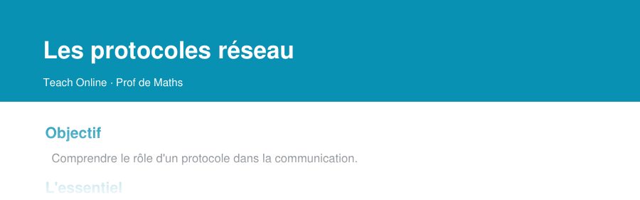 Aperçu : haut de la première page — Les protocoles réseau