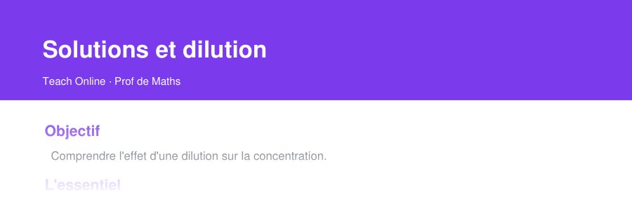 Aperçu : haut de la première page — Solutions et dilution