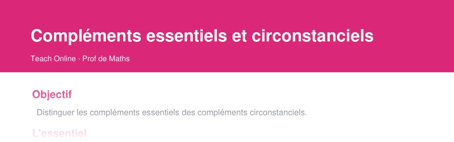 Aperçu : haut de la première page — Compléments essentiels et circonstanciels