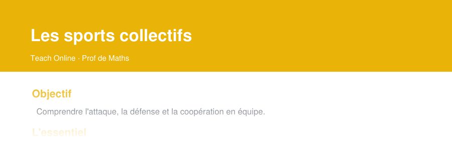 Aperçu : haut de la première page — Les sports collectifs