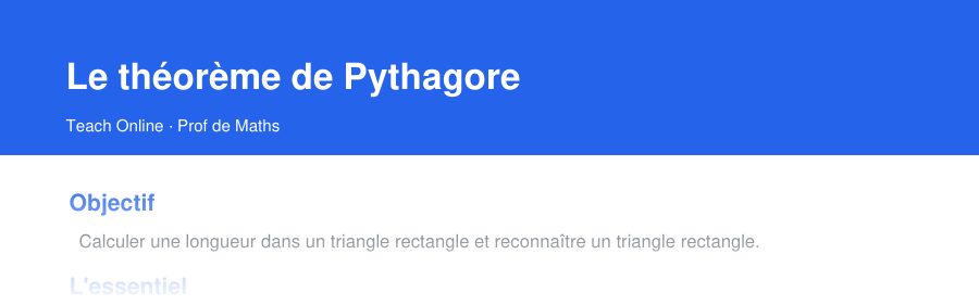 Aperçu : haut de la première page — Le théorème de Pythagore