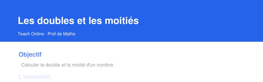 Aperçu : haut de la première page — Les doubles et les moitiés