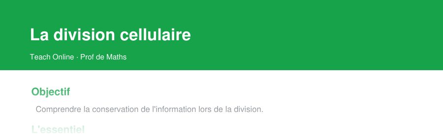 Aperçu : haut de la première page — La division cellulaire