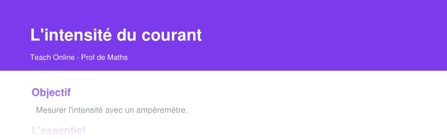 Aperçu : haut de la première page — L'intensité du courant