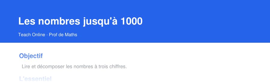 Aperçu : haut de la première page — Les nombres jusqu'à 1000