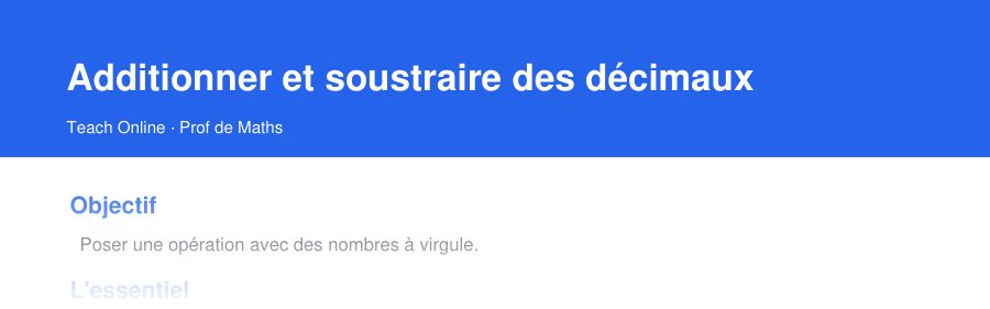 Aperçu : haut de la première page — Additionner et soustraire des décimaux