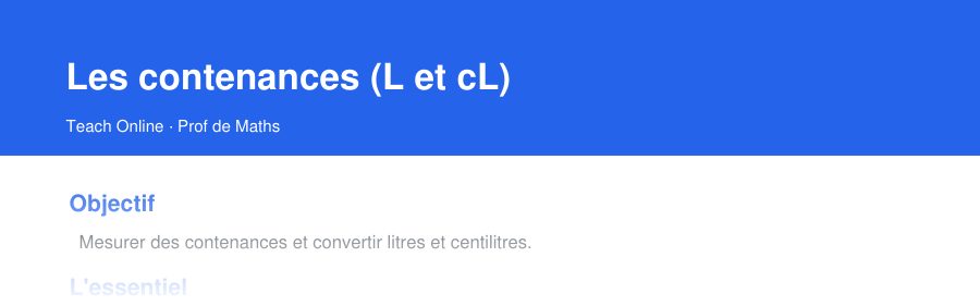 Aperçu : haut de la première page — Les contenances (L et cL)
