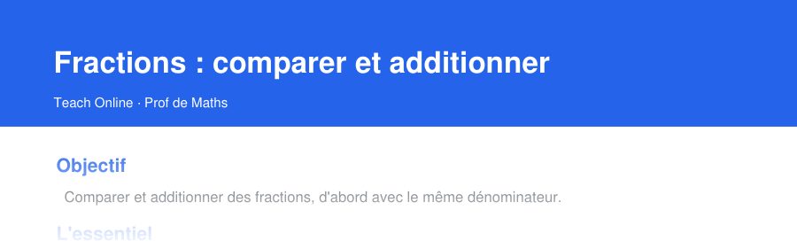 Aperçu : haut de la première page — Fractions : comparer et additionner