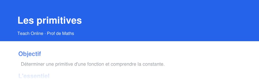 Aperçu : haut de la première page — Les primitives