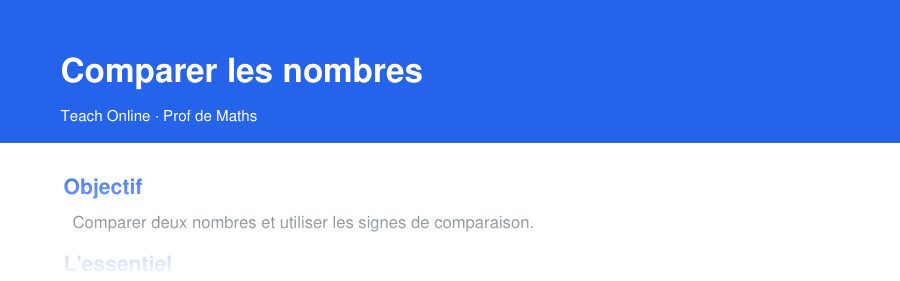 Aperçu : haut de la première page — Comparer les nombres