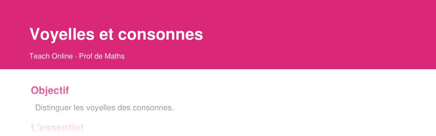 Aperçu : haut de la première page — Voyelles et consonnes