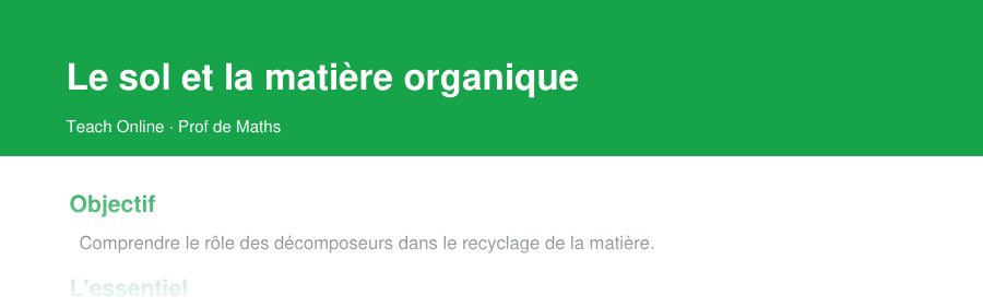 Aperçu : haut de la première page — Le sol et la matière organique
