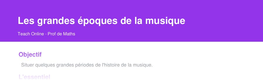 Aperçu : haut de la première page — Les grandes époques de la musique