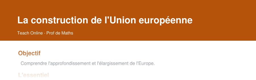 Aperçu : haut de la première page — La construction de l'Union européenne