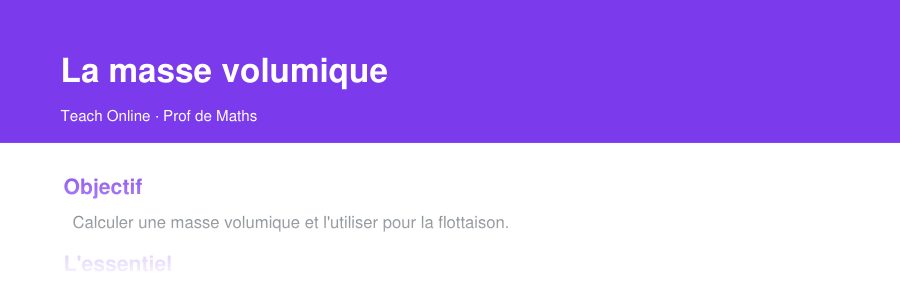 Aperçu : haut de la première page — La masse volumique