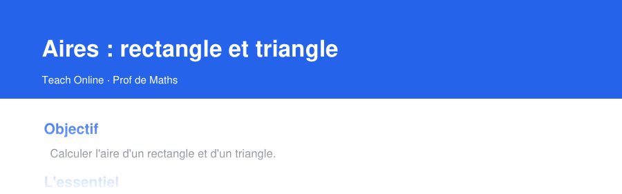 Aperçu : haut de la première page — Aires : rectangle et triangle