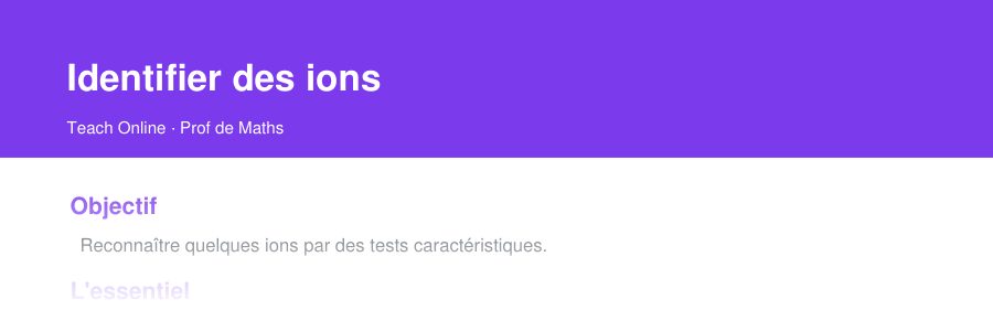 Aperçu : haut de la première page — Identifier des ions