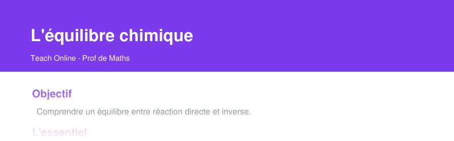 Aperçu : haut de la première page — L'équilibre chimique