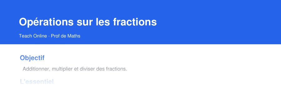 Aperçu : haut de la première page — Opérations sur les fractions