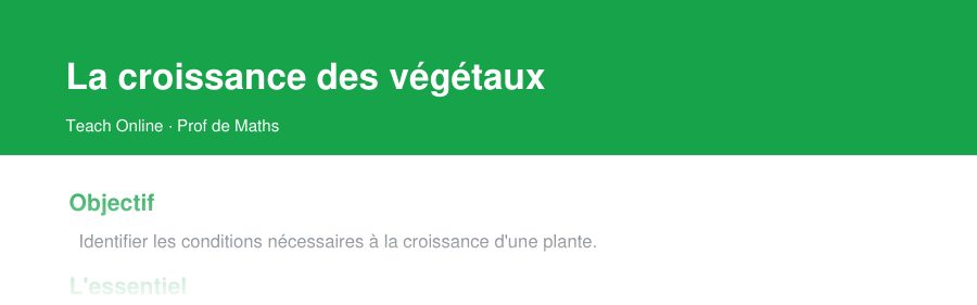 Aperçu : haut de la première page — La croissance des végétaux