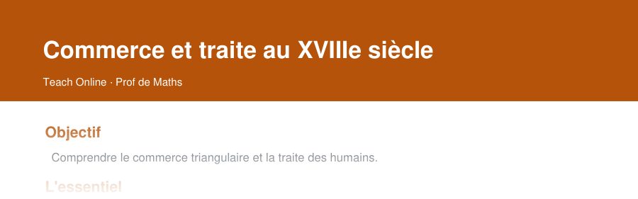 Aperçu : haut de la première page — Commerce et traite au XVIIIe siècle