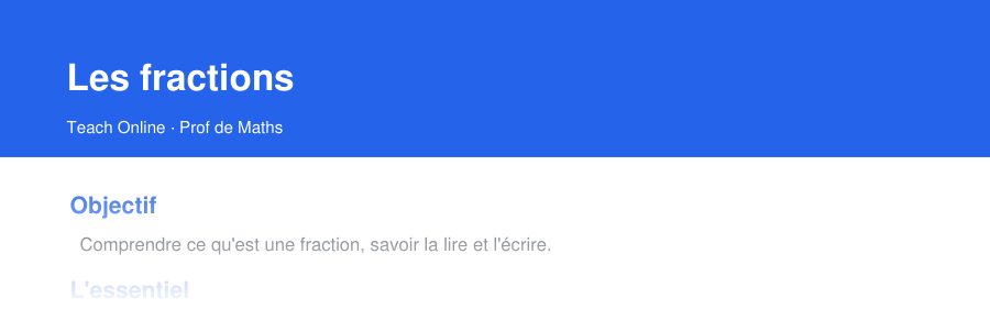 Aperçu : haut de la première page — Les fractions